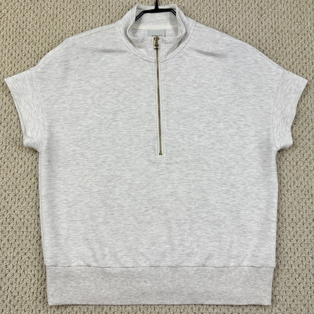Varley Ritchie Short Sleeve Sweatshirt Womens S Heather Gray DoubleSoft 1/2 Zip